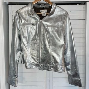 Silver leather moto jacket
